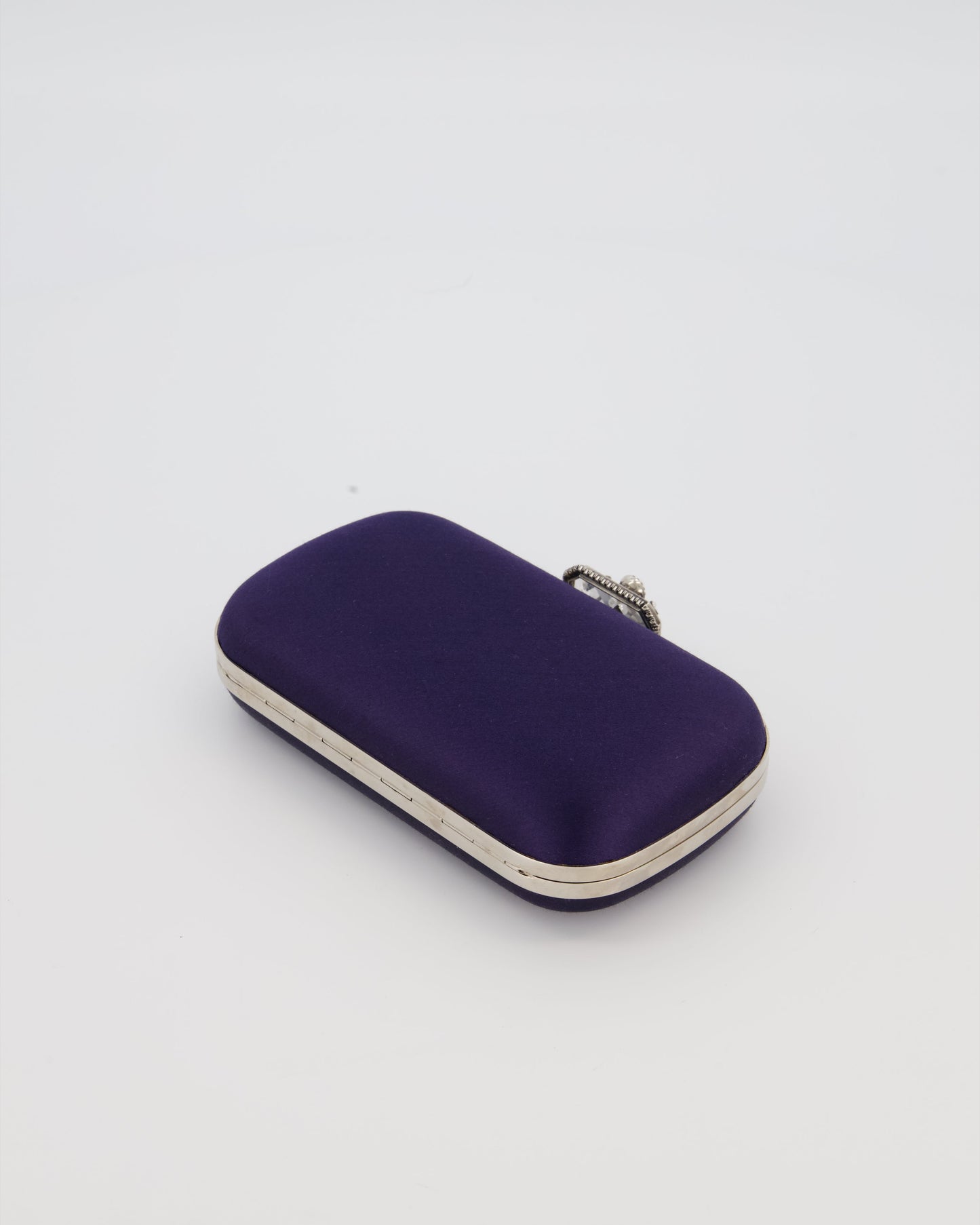 Alexander McQueen Navy Satin Clutch Bag with Silver Hardware