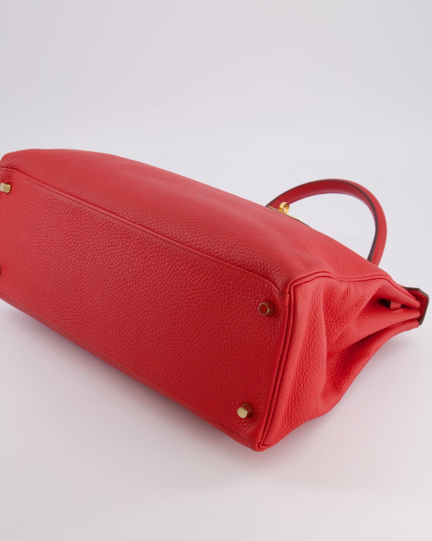 Hermes Kelly 35 Retourne Bag in Rouge Casaque Clemence Leather with Gold Hardware
