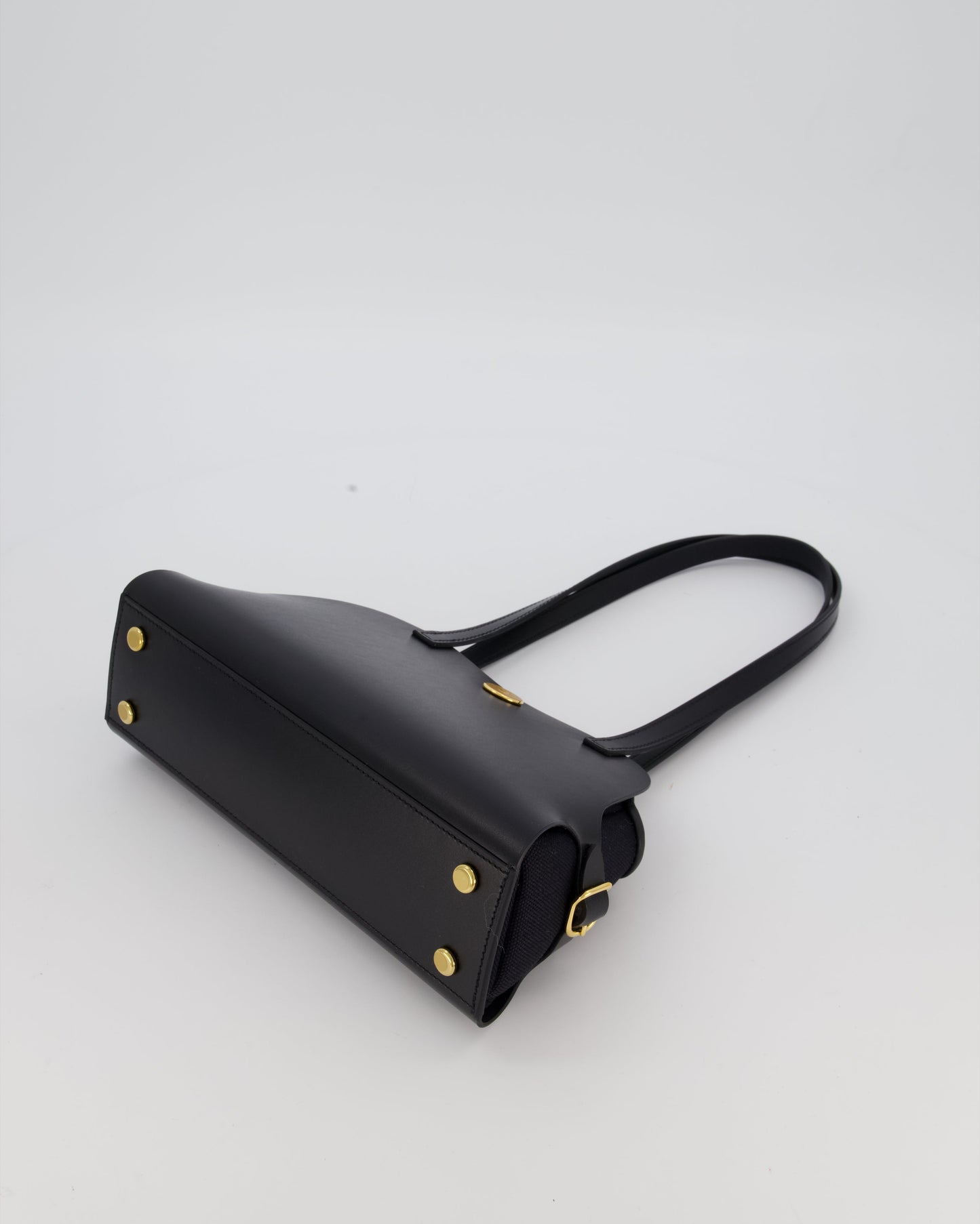Hermes Tablier Sellier Bag in Noir Hunter Cowhide, Noir Swift Leather and Noir Militaire Canvas with Gold Hardware
