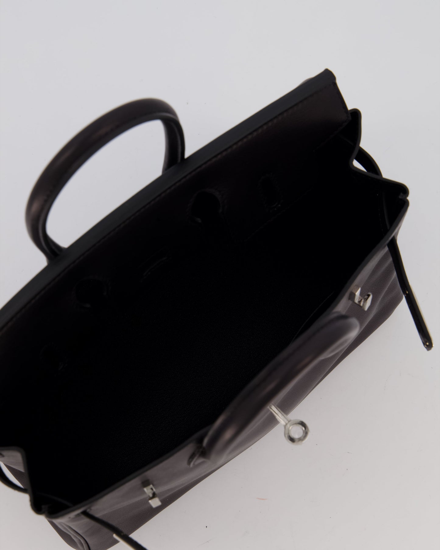 Hermes Birkin 25 Retourne Bag in Noir Volupto Leather with Palladium Hardware