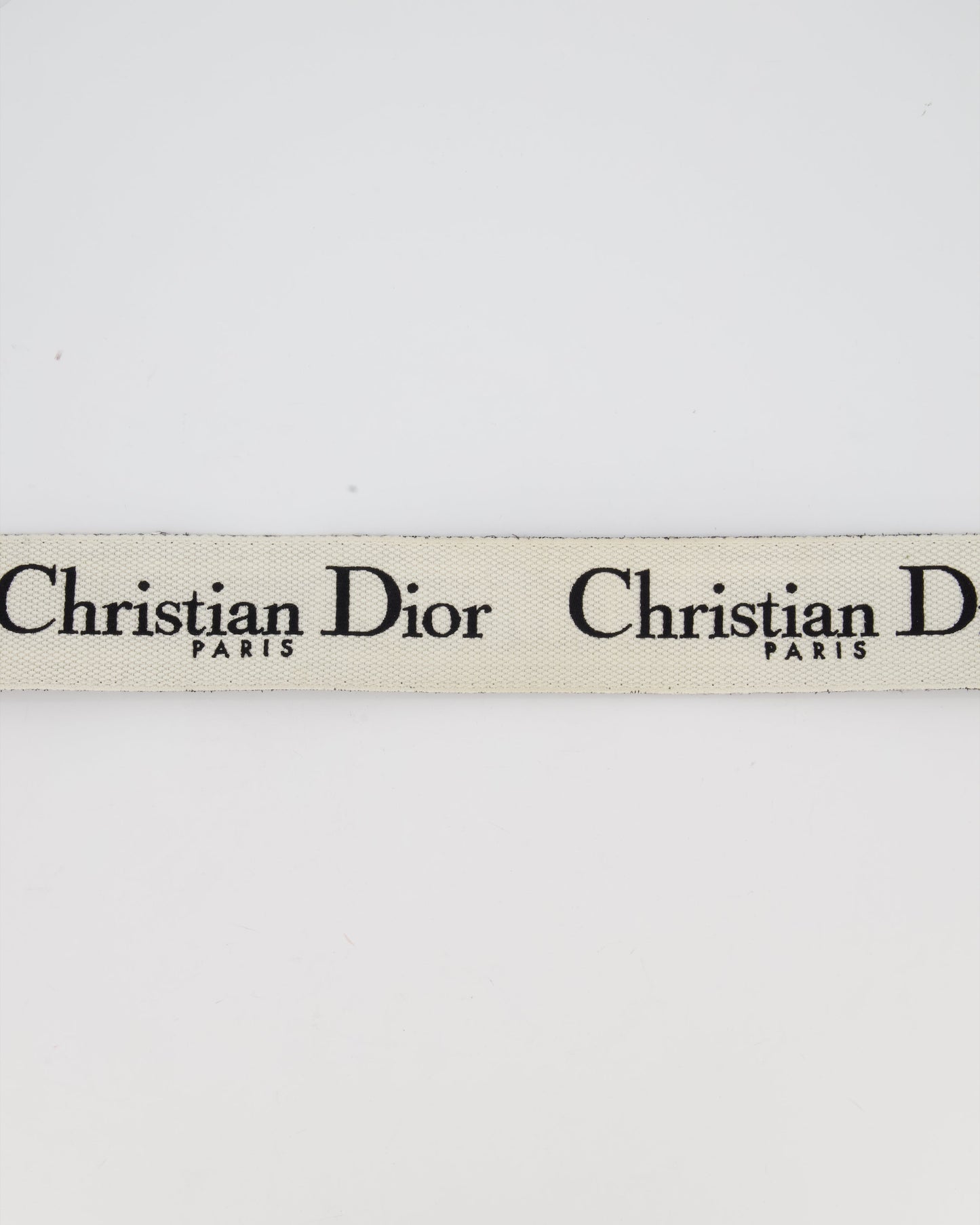 Christian Dior Black Ecru Canvas Guitar Bag Strap with Black Metal Hardware & Black Leather
