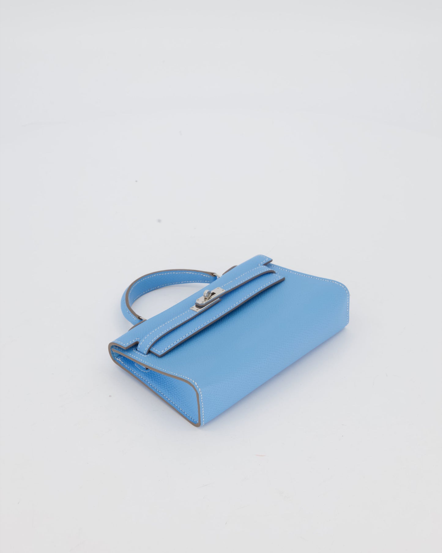 Hermes Micro Mini Kelly 15 Bag in Blue Celeste Epsom Leather with Palladium Hardware
