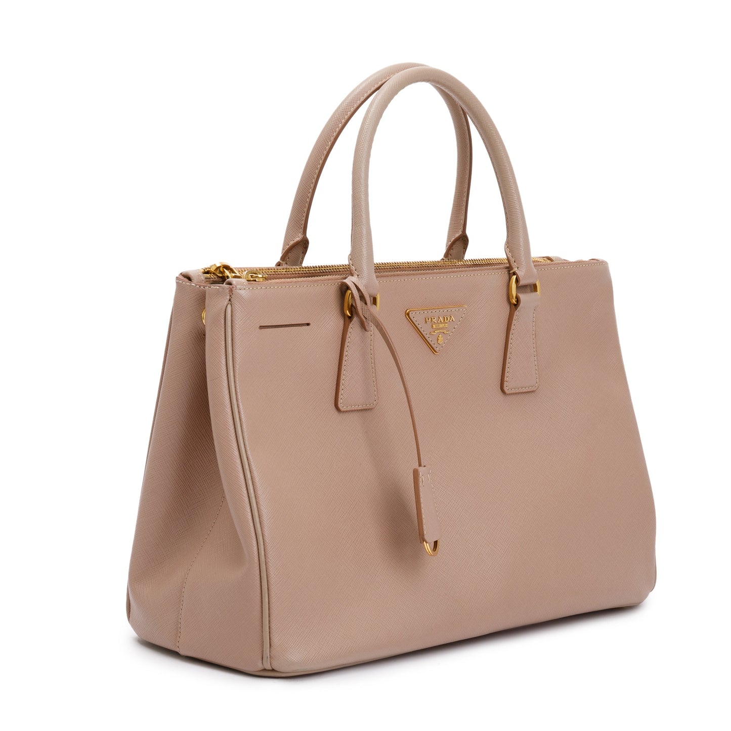 Prada Beige Saffiano Lux Medium Double Zip Galleria Tote