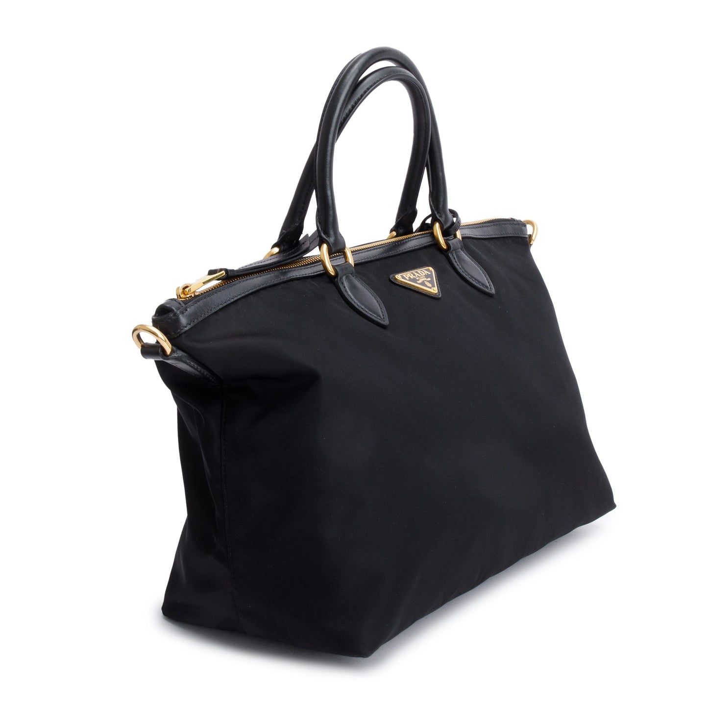 Prada Black Leather Trimmed Tessuto Nylon Tote
