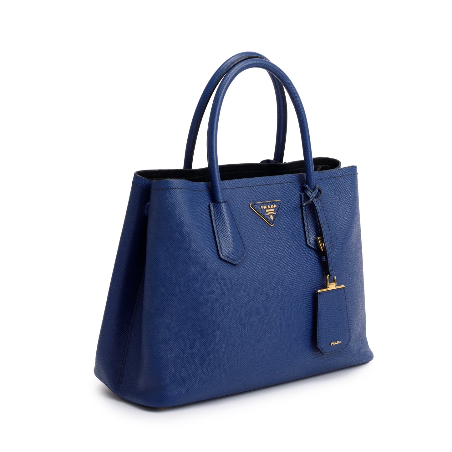 Prada Blue Saffiano Lux Medium Cuir Double Tote
