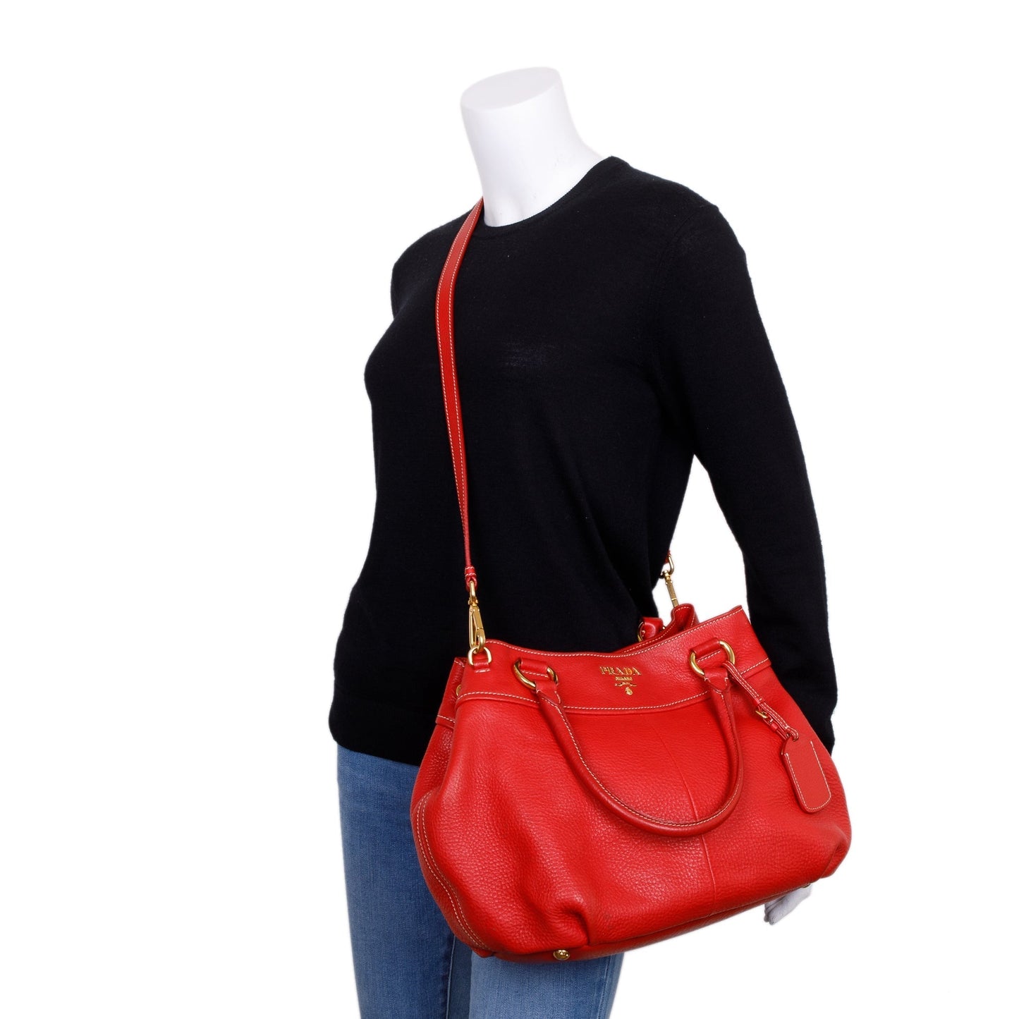 Prada Red Vitello Daino Shoulder Bag
