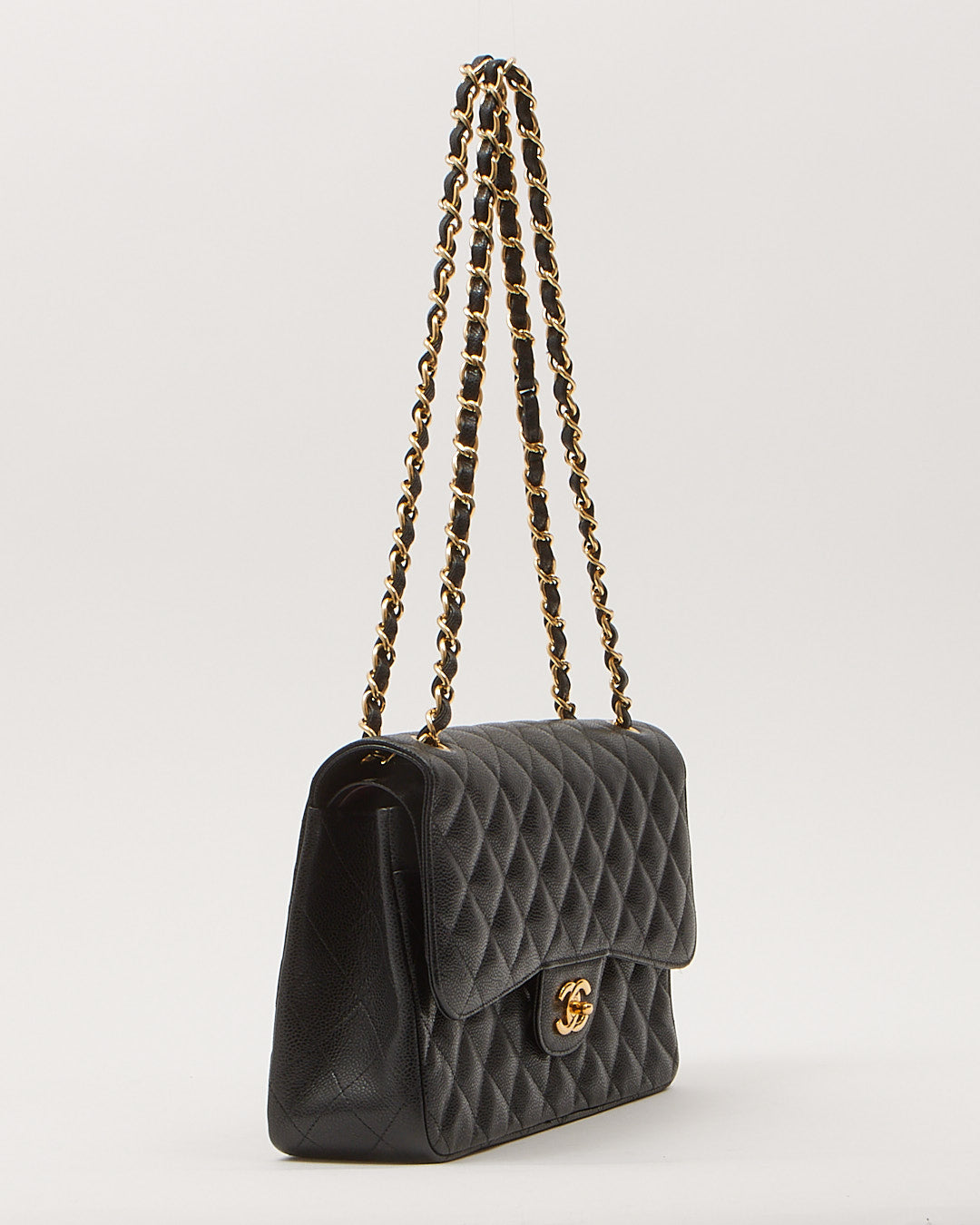 Chanel Black Caviar Quilted Jumbo Double Flap Bag GHW