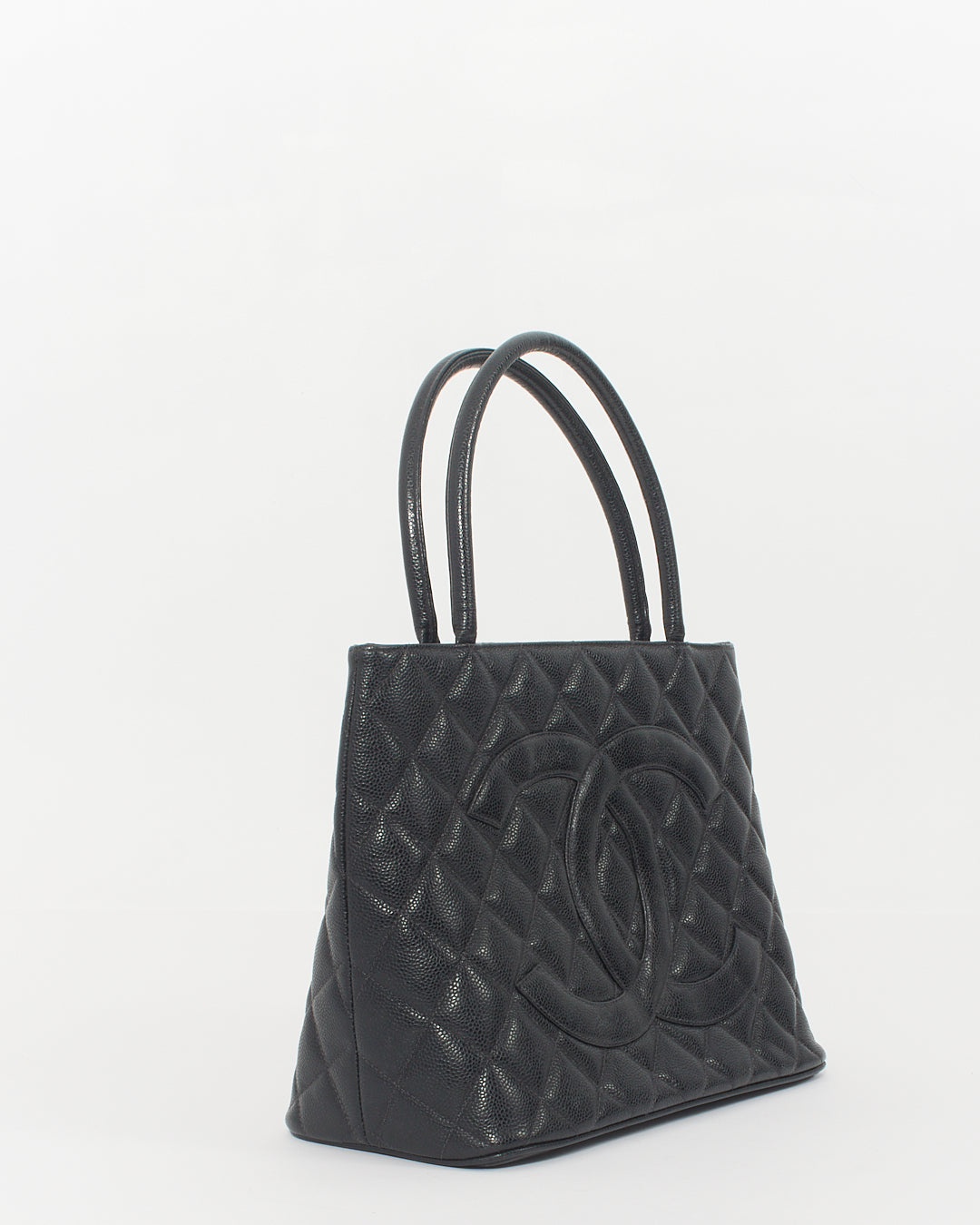 Chanel Black Caviar Leather Medallion Top Handle Bag