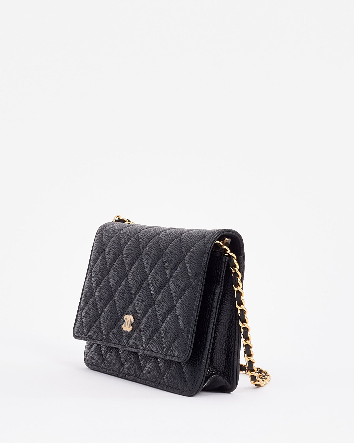 Chanel Black Caviar Leather with Gold Hardware Wallet on Chain