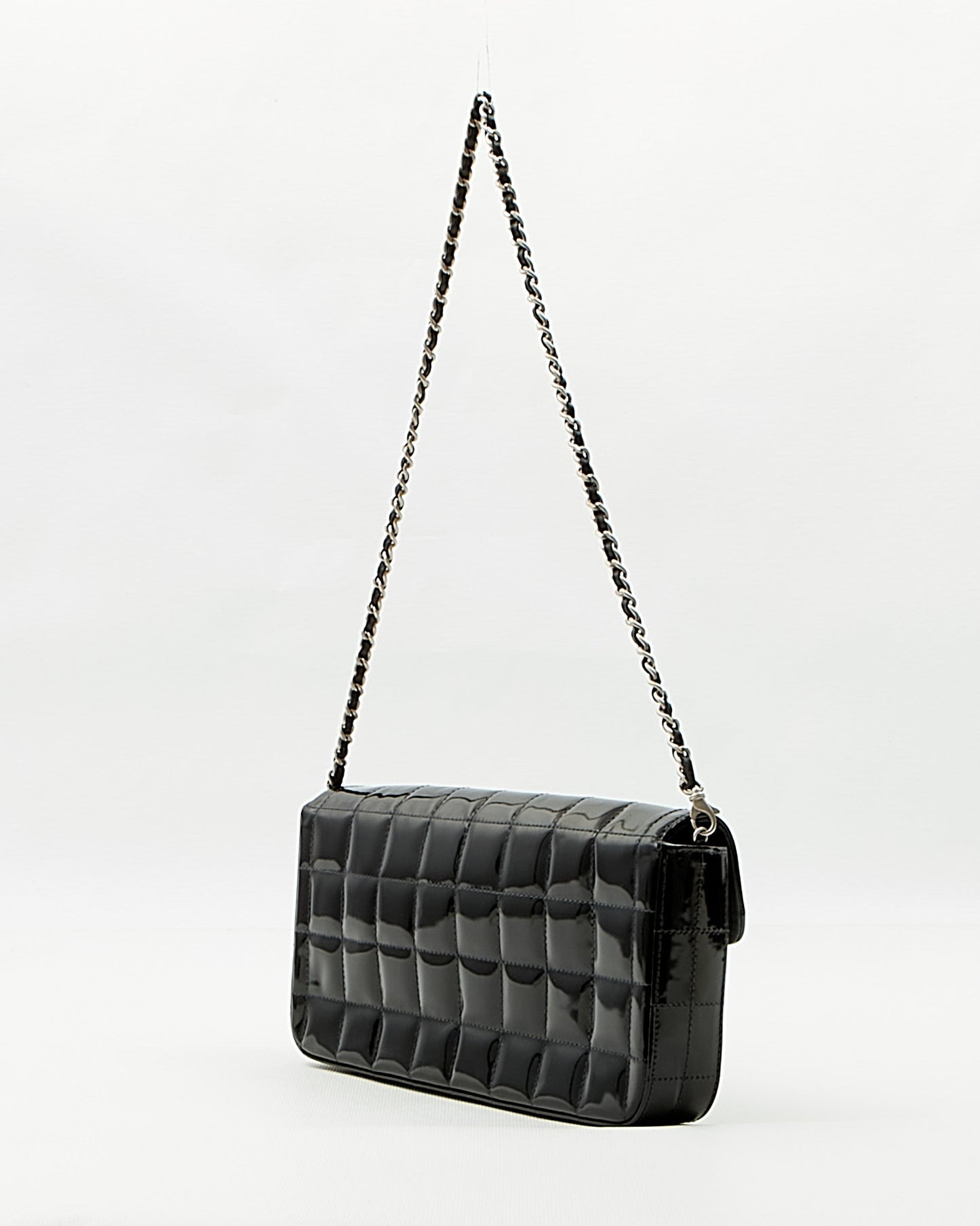 Chanel Black Patent Chocolate Bar Chain Shoulder Bag