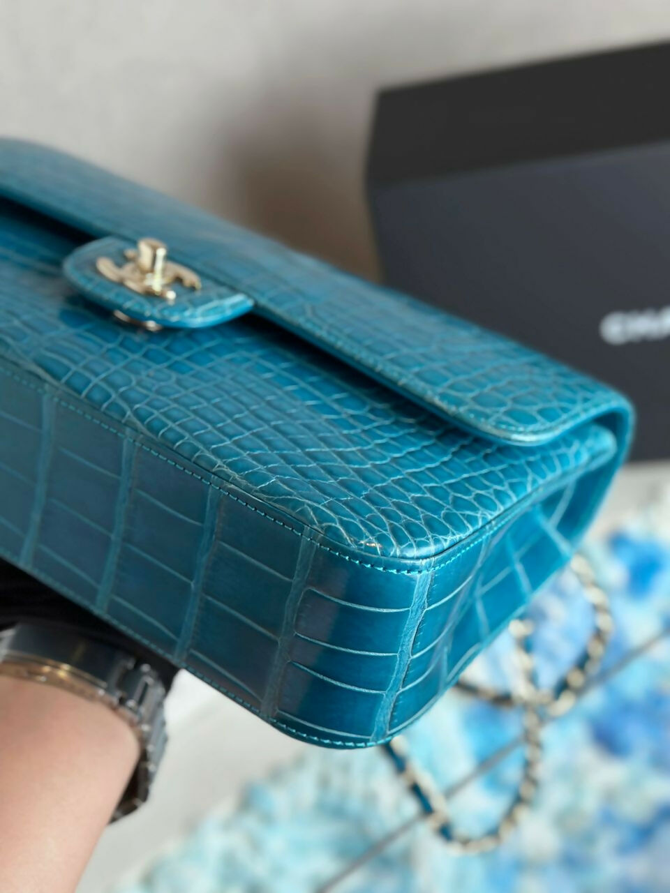Chanel Medium Turquoise Crocodile Classic Flap Bag