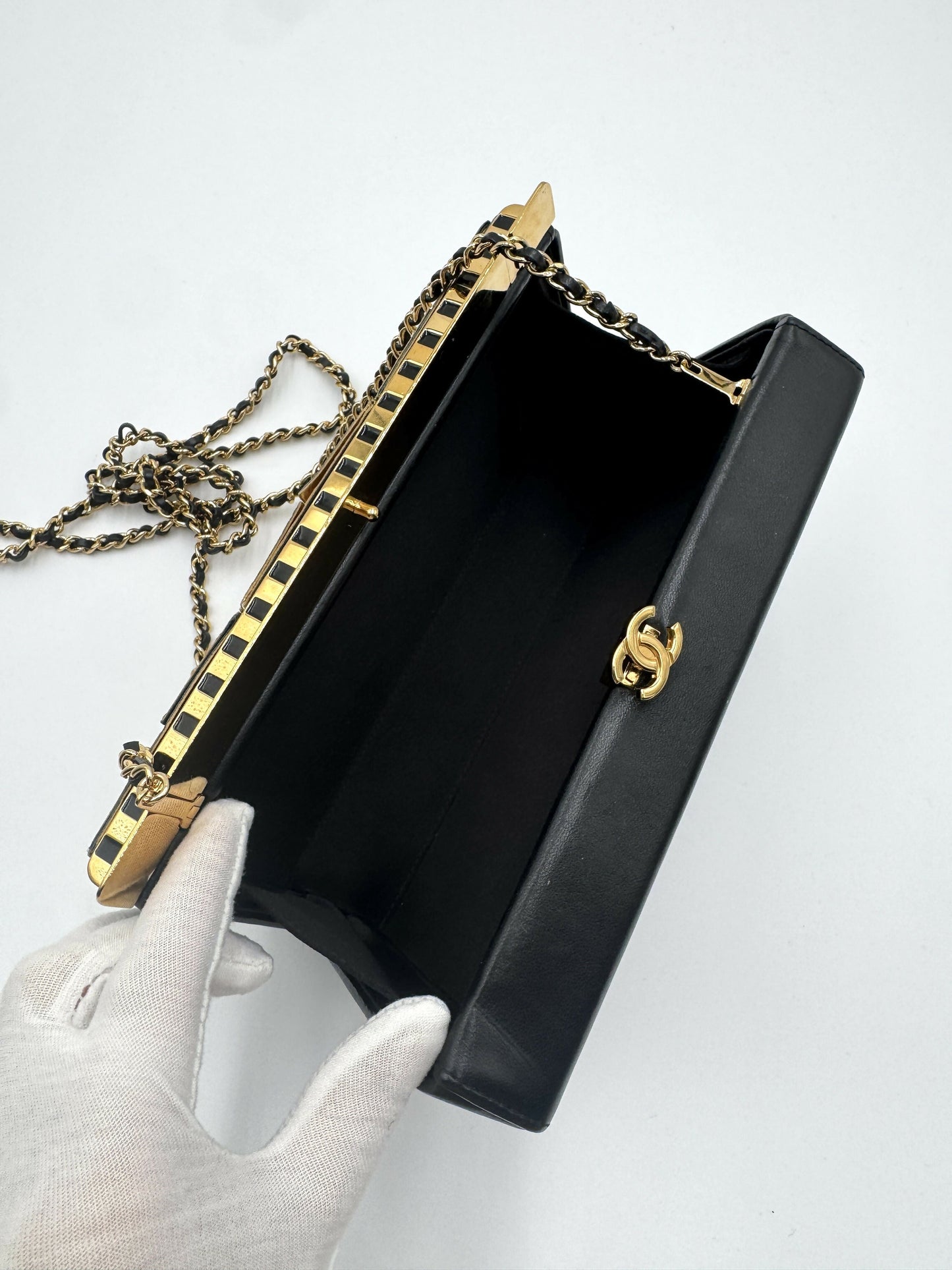 Chanel 19A Paris-New York Egypt Gold & Black Framed Minaudière Clutch Bag