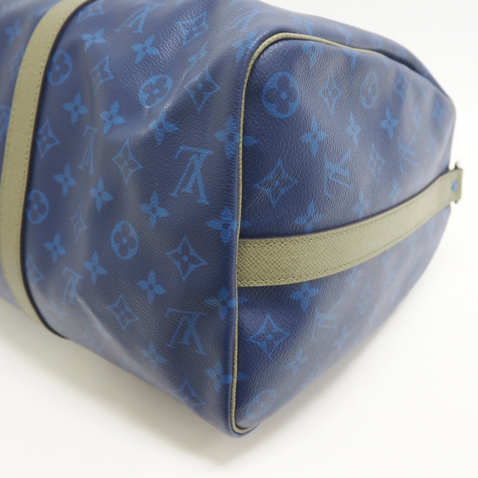 LOUIS VUITTON Boston Duffel bag leather blue monogram pacific Keepall bandouliere45 unisex(Unisex)