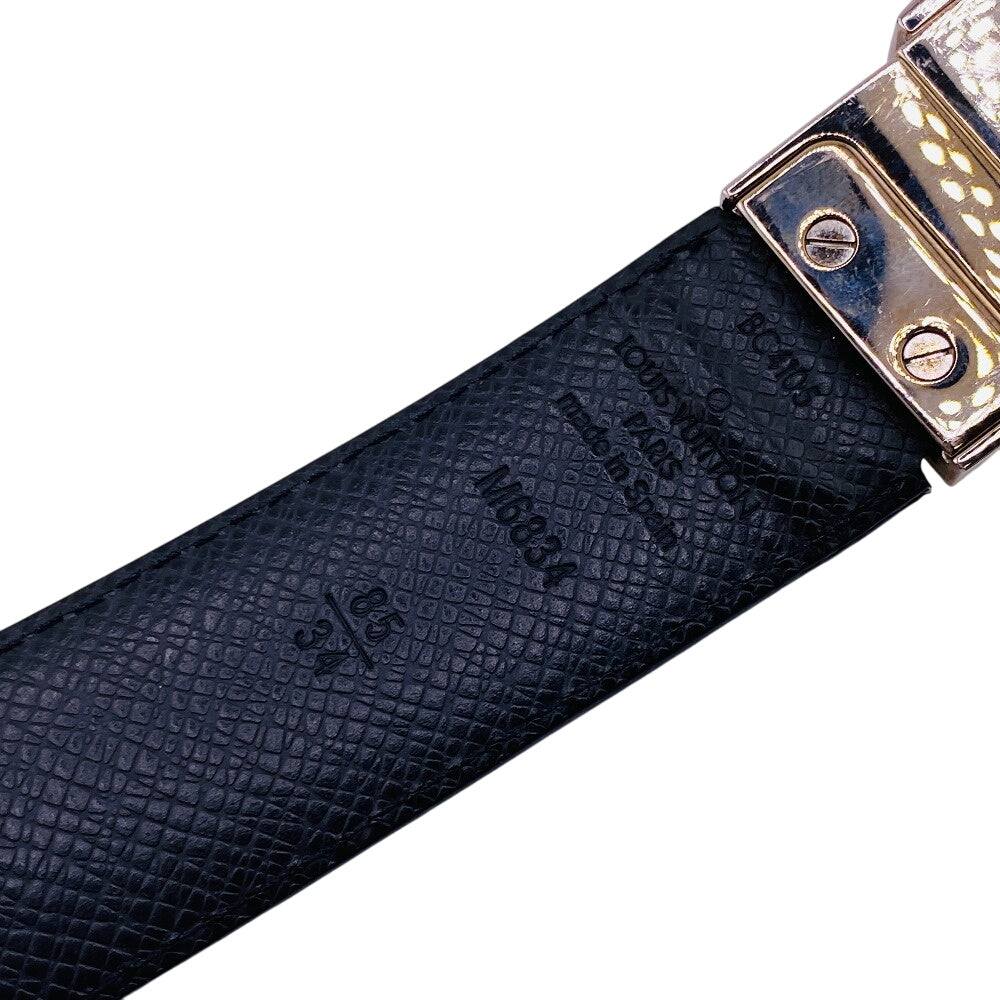 LOUIS VUITTON belt leather black Saintur Damier Grafitte mens 85/34
