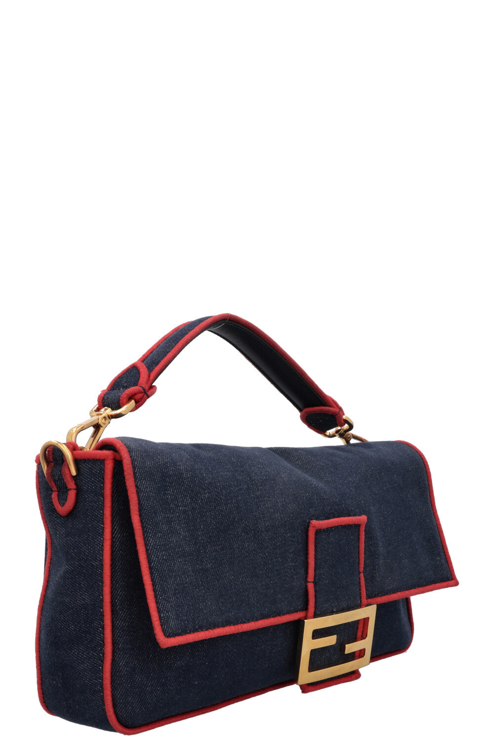 FENDI Large Baguette Crossbody Bag Denim Red