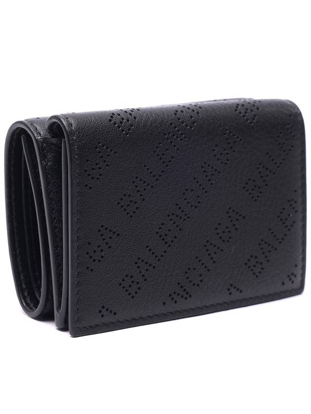 Luxury Balenciaga Trending 2026 Logo Perforated Half Wallet Black