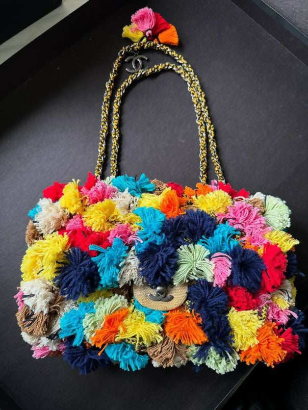 Chanel 2015 Multi-Color Pom Pom Jumbo Flap Bag