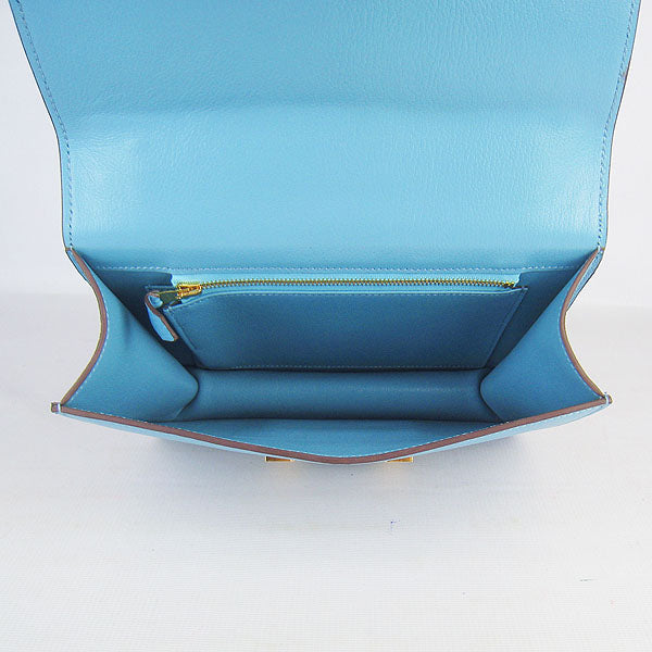 Luxury Hermes Constance Cowskin Leather Bag light blue golden
