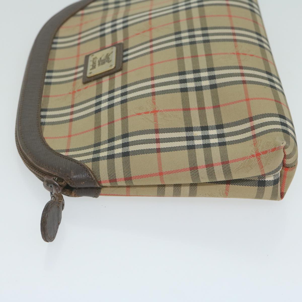 Burberry Nova Check Clutch Bag Nylon Canvas Beige Auth ac2674