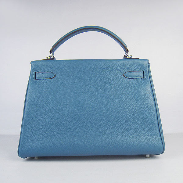 Luxury Hermes Kelly 32cm Togo Leather Handbag Blue/Silver