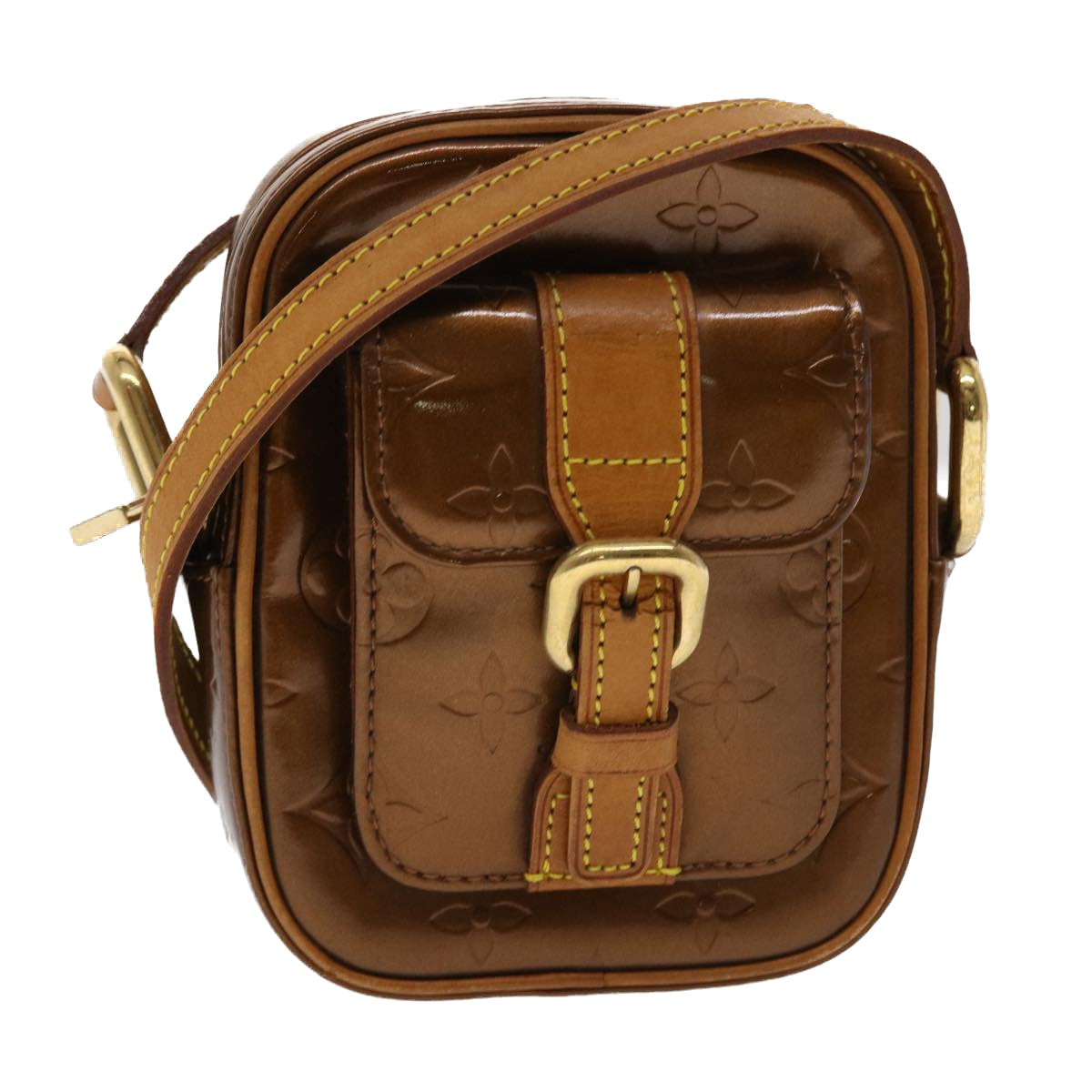LOUIS VUITTON Monogram Vernis Christie PM Shoulder Bag Bronze Auth am4733