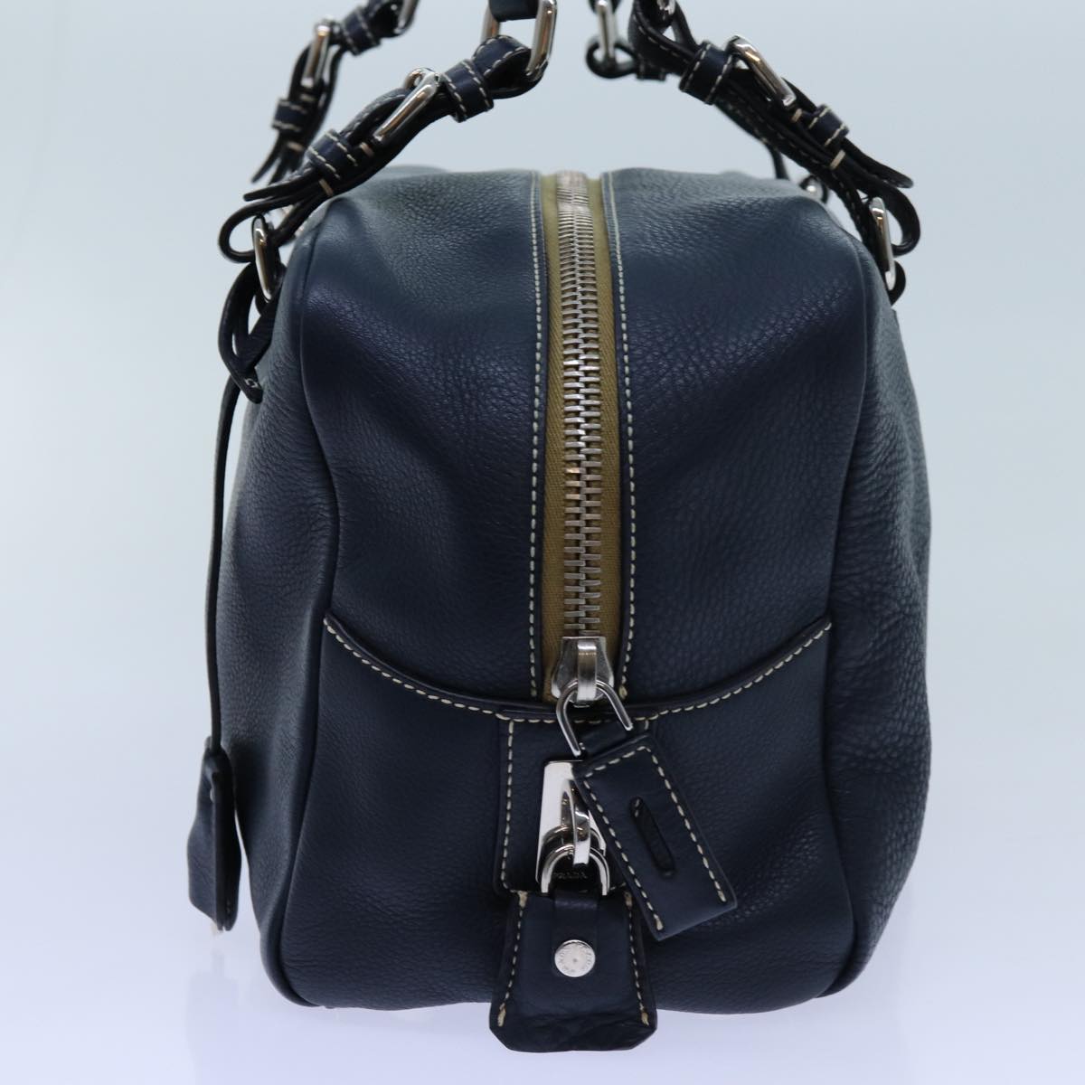 PRADA Hand Bag Leather Navy Auth am6063