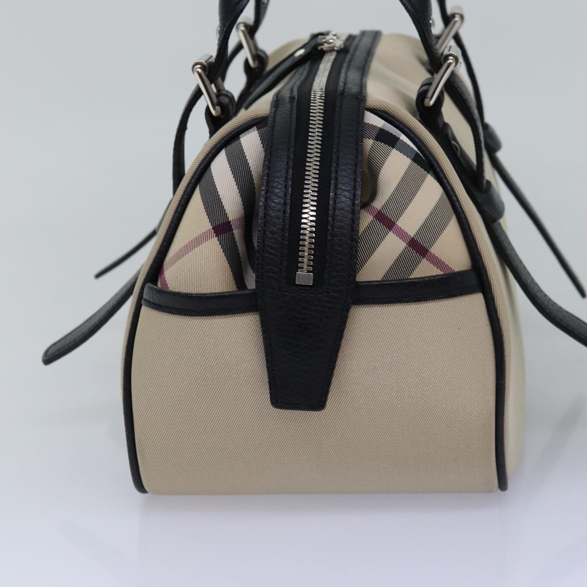Burberry Nova Check Hand Bag Canvas Beige Auth am6323