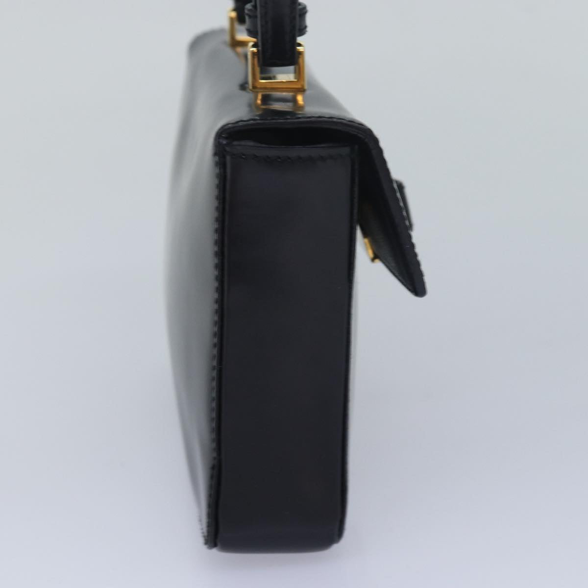 PRADA Ribbon Hand Bag Patent leather Black Auth