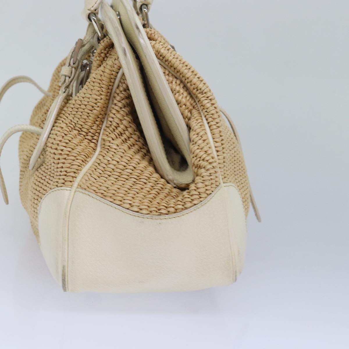 PRADA Hand Bag Straw Beige Auth