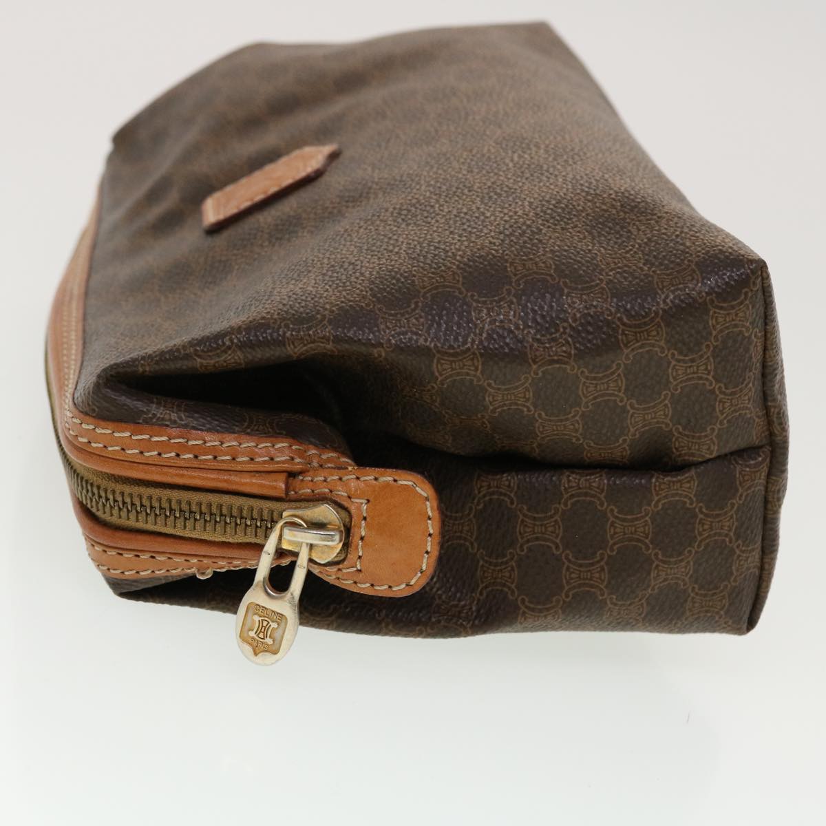 Luxury CELINE Macadam Canvas Pouch PVC Leather Brown ar9598