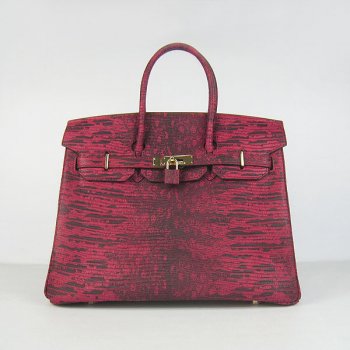 Luxury Hermes Birkin 30cm Lizard Pattern Handbag 6088 Red/Golden