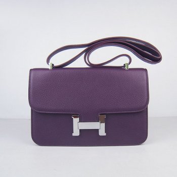 Luxury Hermes Constance 28cm Togo Leather Bag Purple Silver