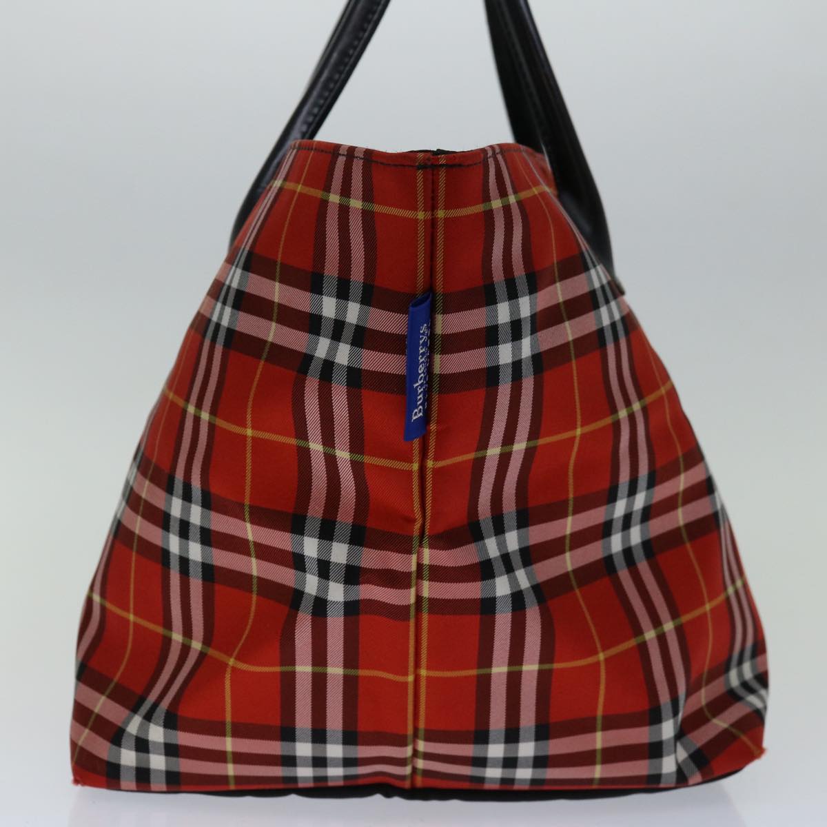 Burberry Nova Check Blue Label Hand Bag Nylon Red Auth bs12546