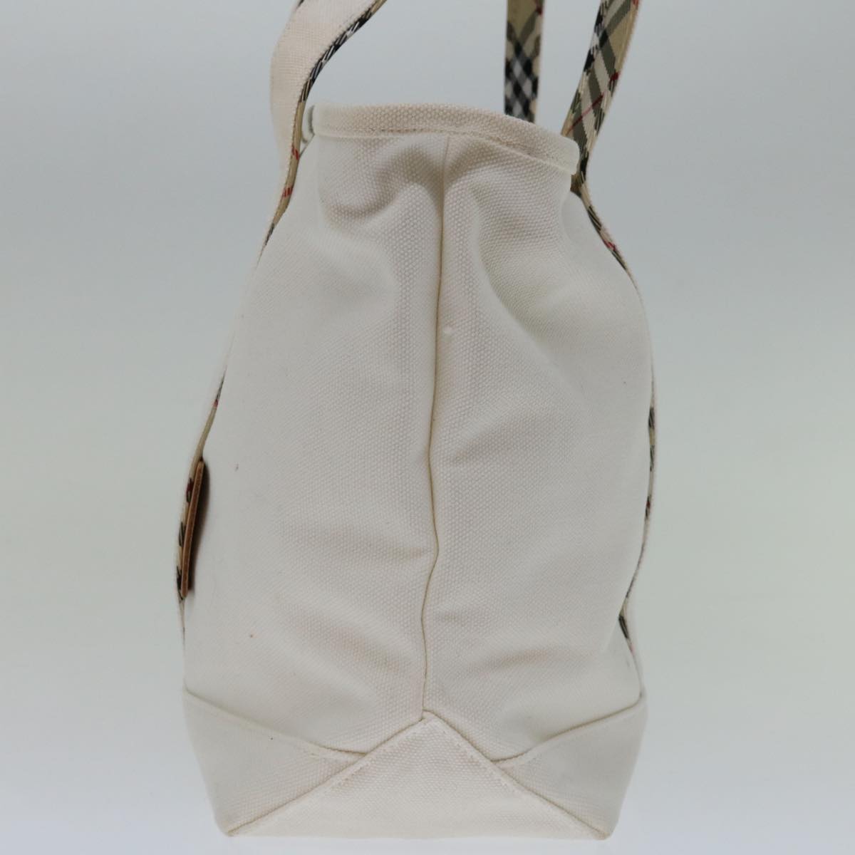 Burberry Nova Check Blue Label Tote Bag Canvas White Beige Auth bs12787