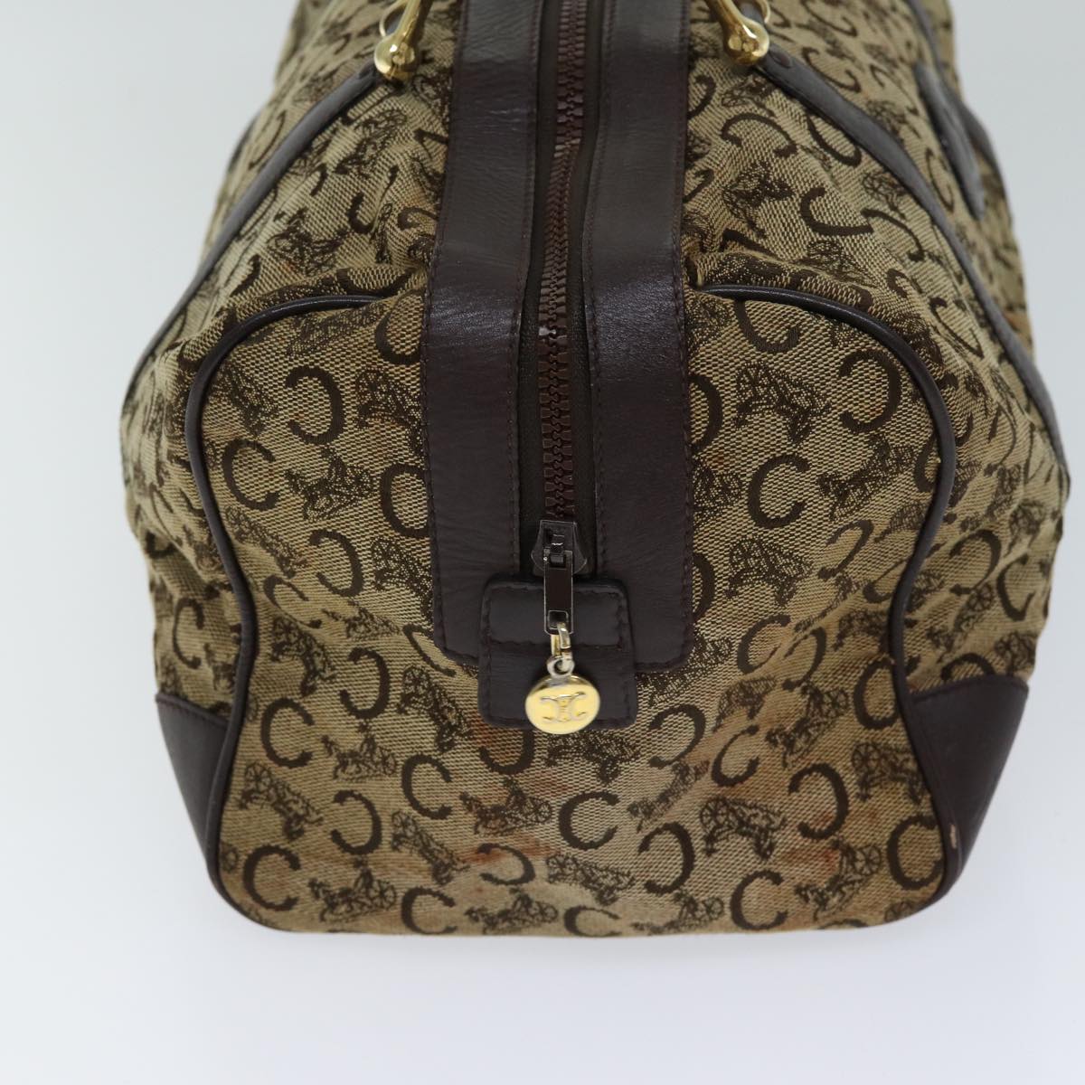 Luxury CELINE C Macadam Canvas Boston Bag Brown 13811