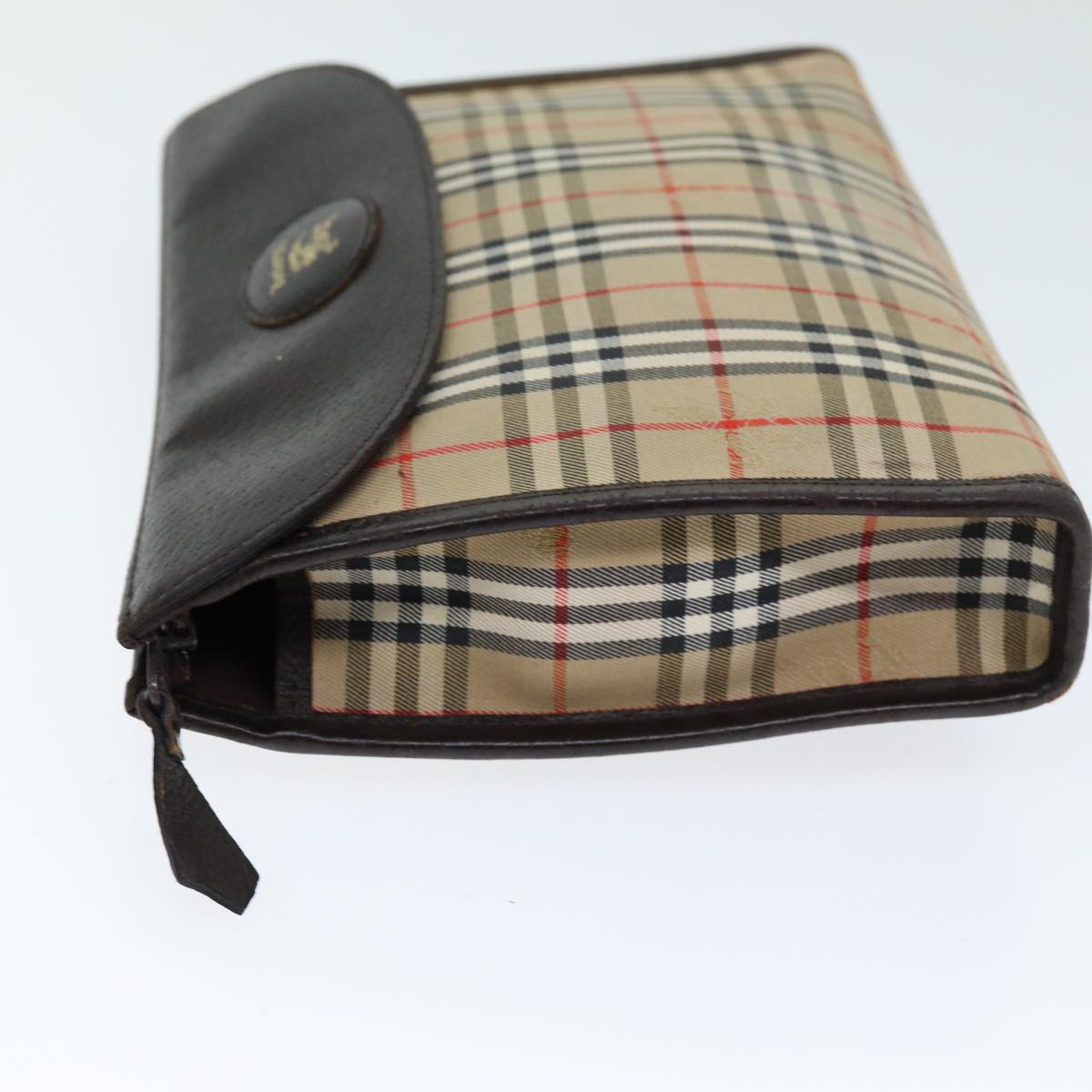 Burberry Nova Check Clutch Bag Canvas Beige Auth bs14645