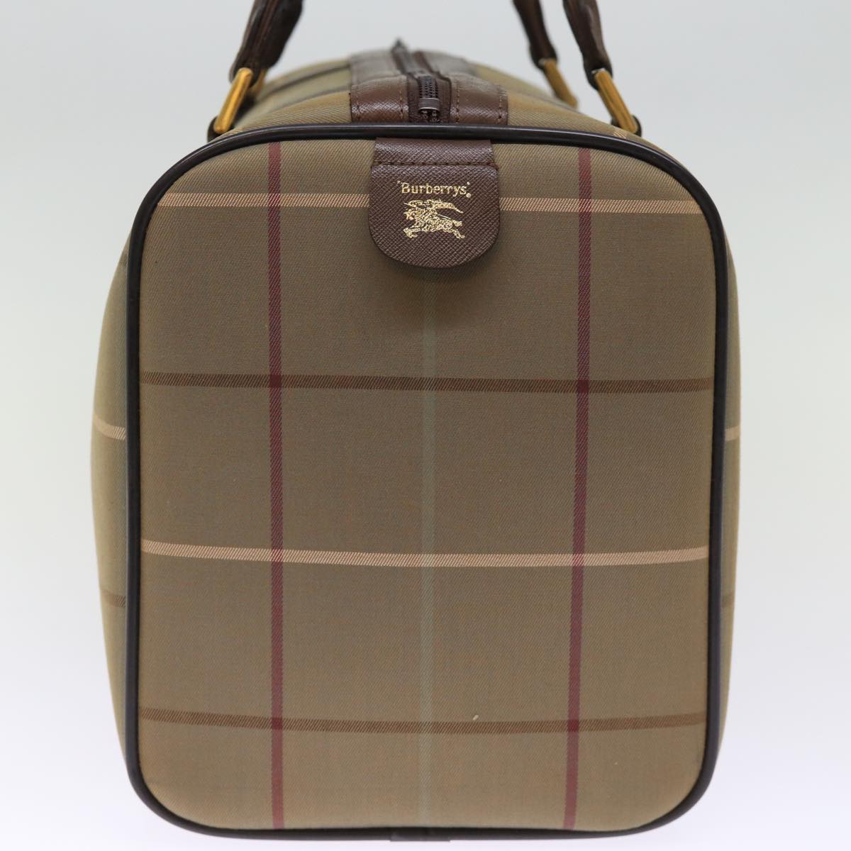 Burberry Nova Check Boston Bag Canvas Khaki Auth bs14854