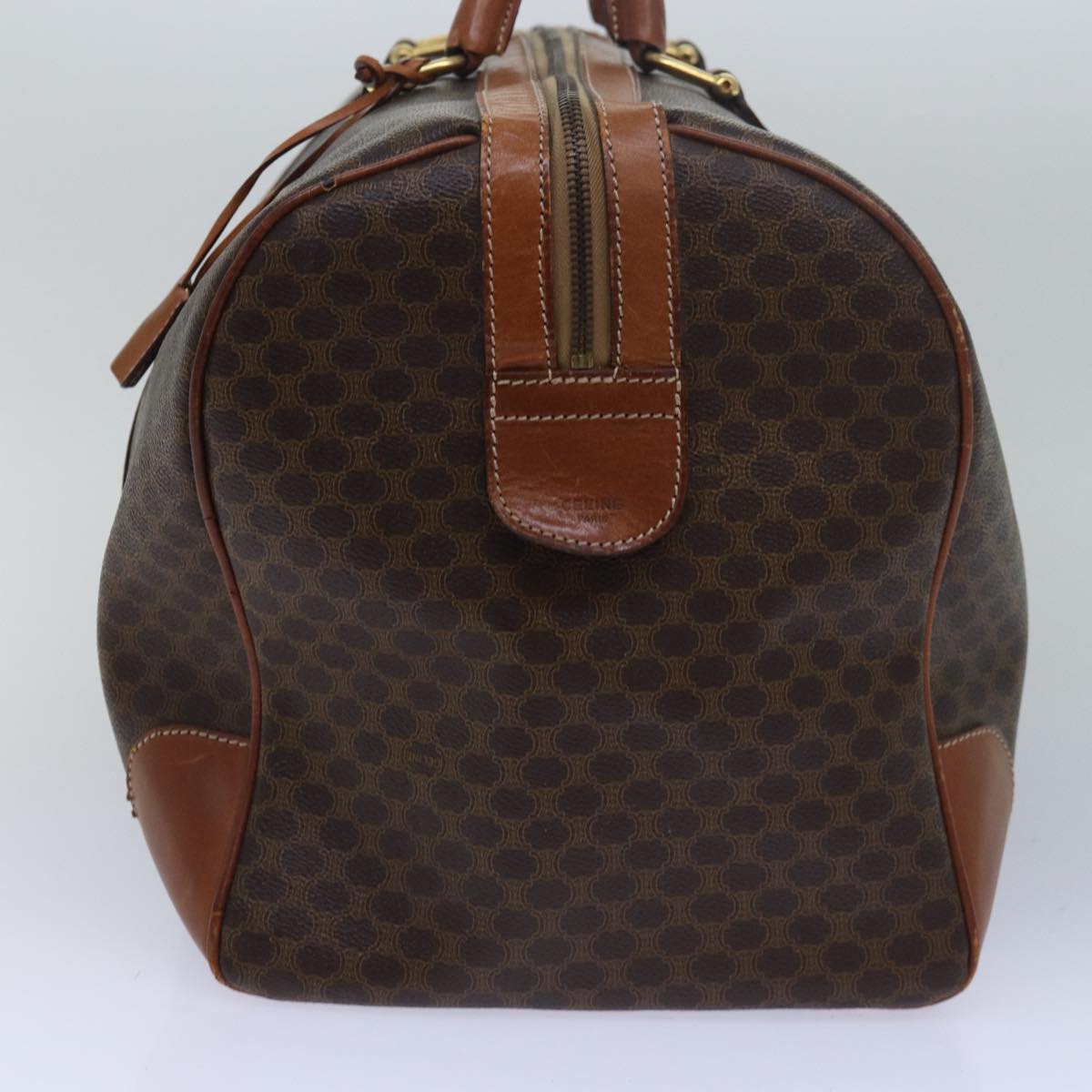 Luxury CELINE Macadam Canvas Boston Bag PVC Leather Brown 15395