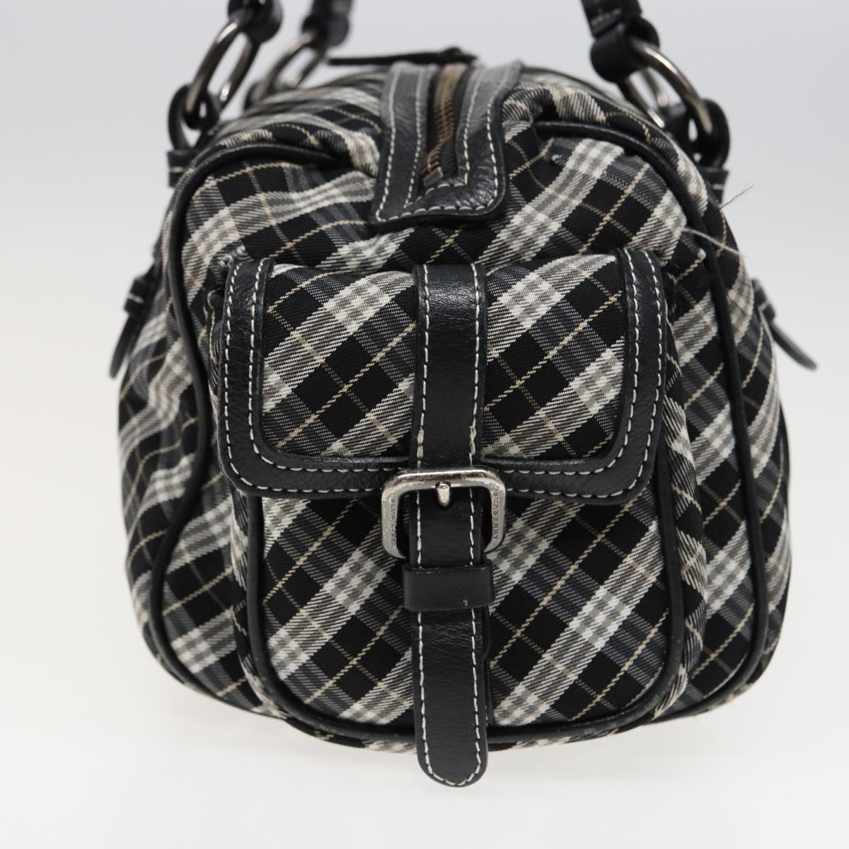 Burberry Nova Check Blue Label Hand Bag Nylon Black Auth bs15725