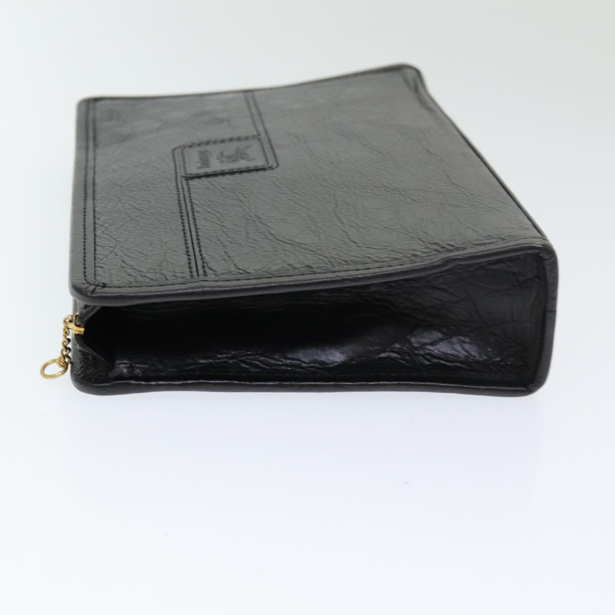 Burberry Clutch Bag Leather Black Auth bs16273