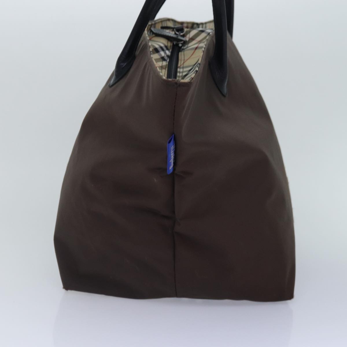 Burberry Nova Check Blue Label Hand Bag Nylon Brown Beige Auth bs16827