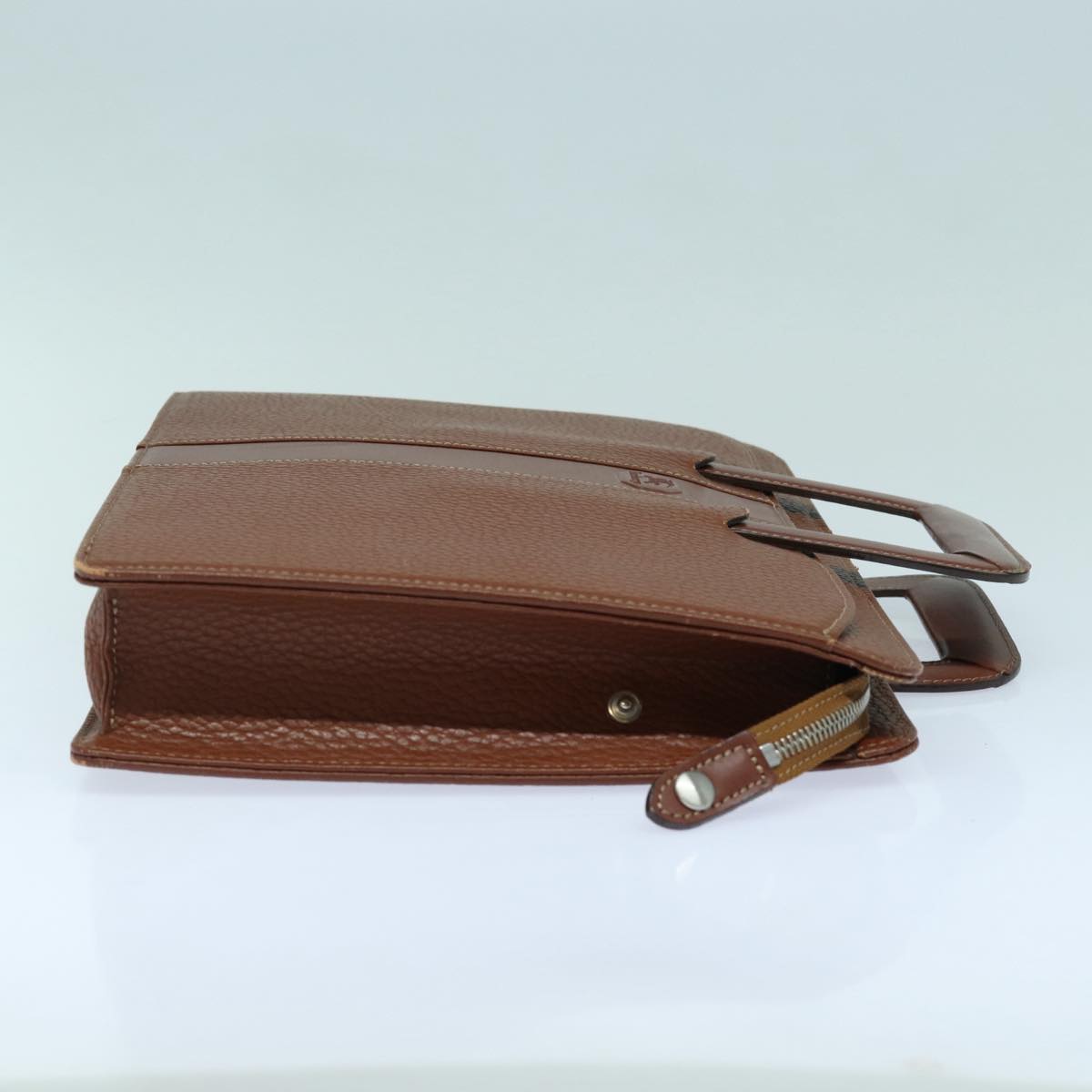 Burberry Hand Bag Leather Bordeaux Silver Auth bs16901