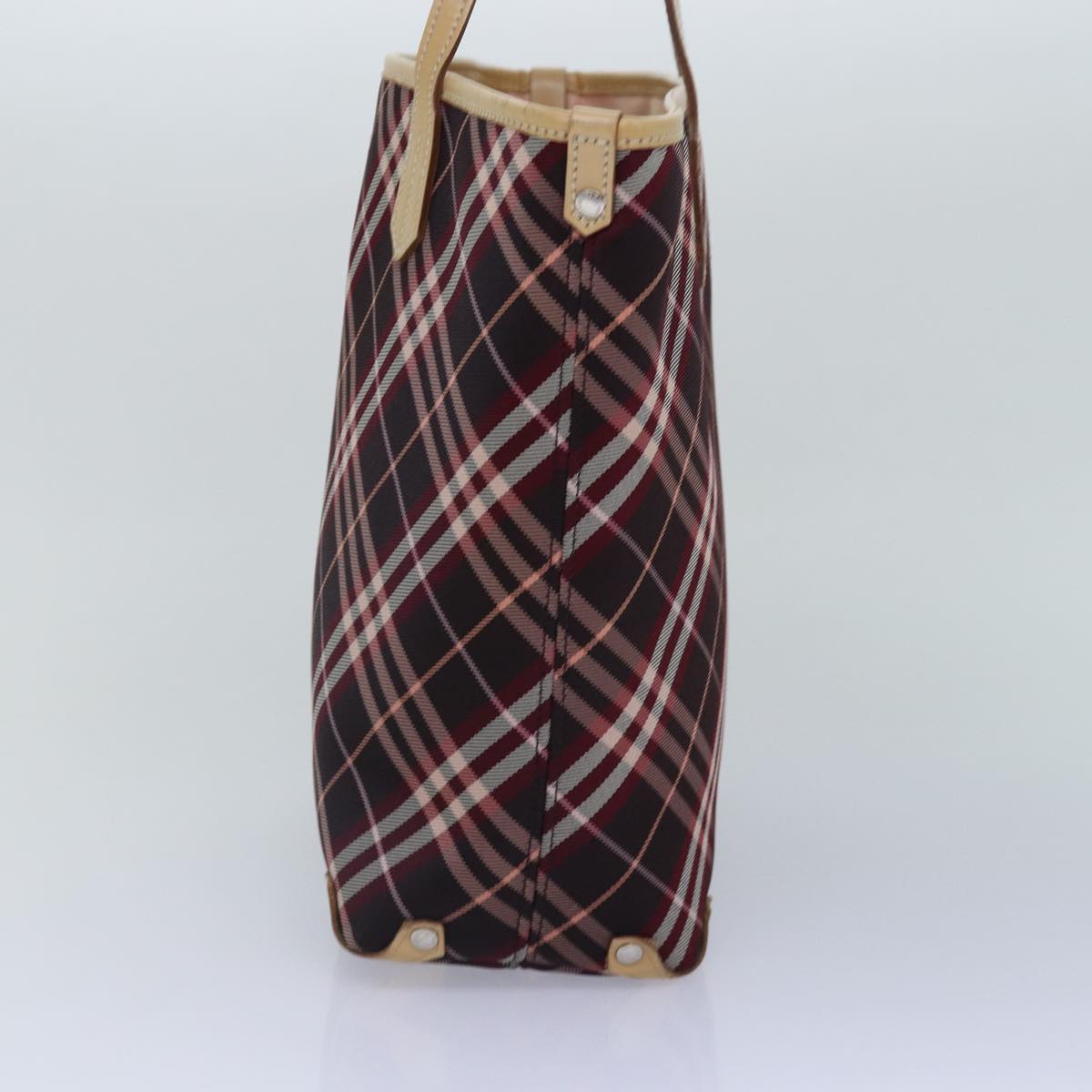 Burberry Nova Check Blue Label Tote Bag Canvas Red Silver Auth bs17113