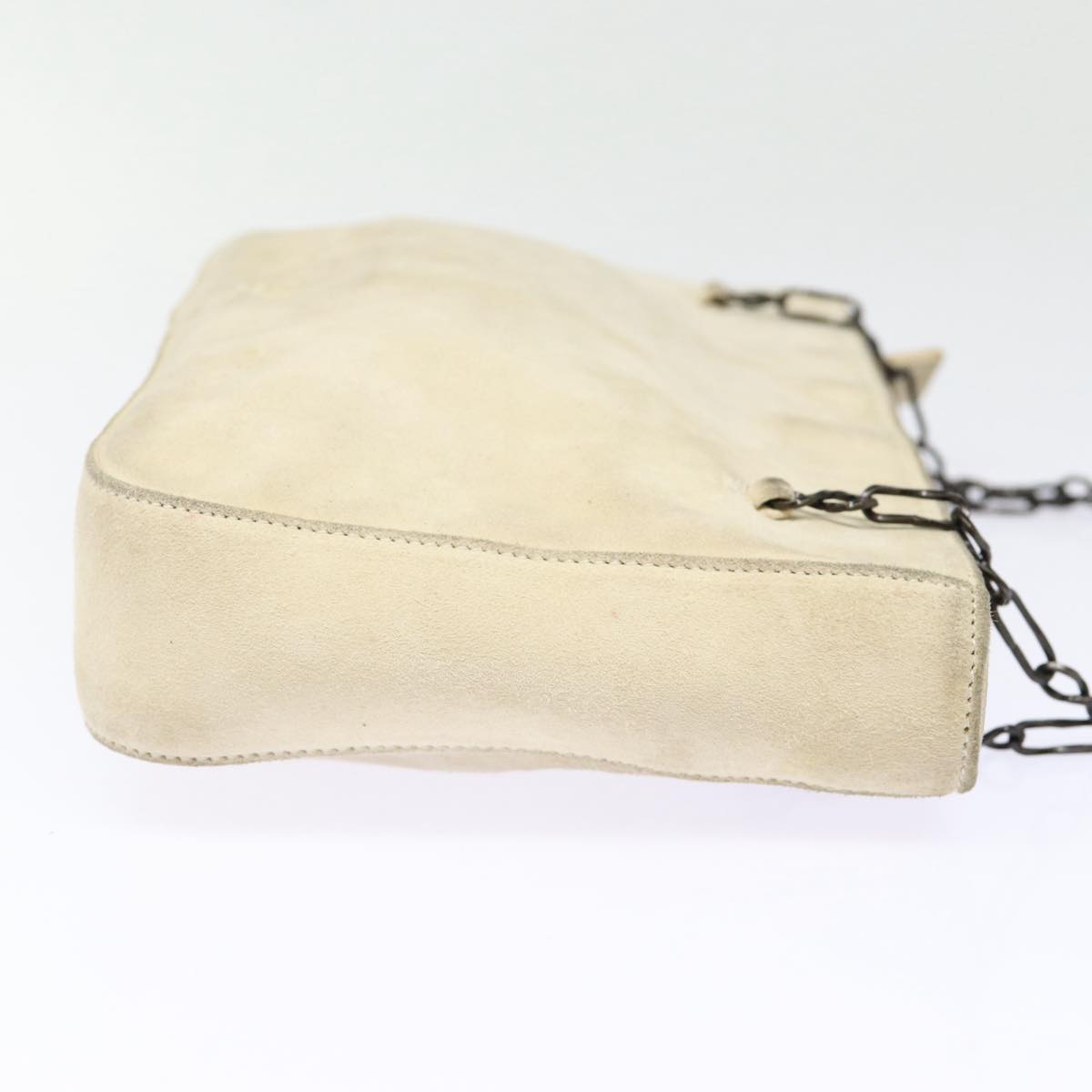 PRADA Chain Shoulder Bag Suede Beige Silver Auth