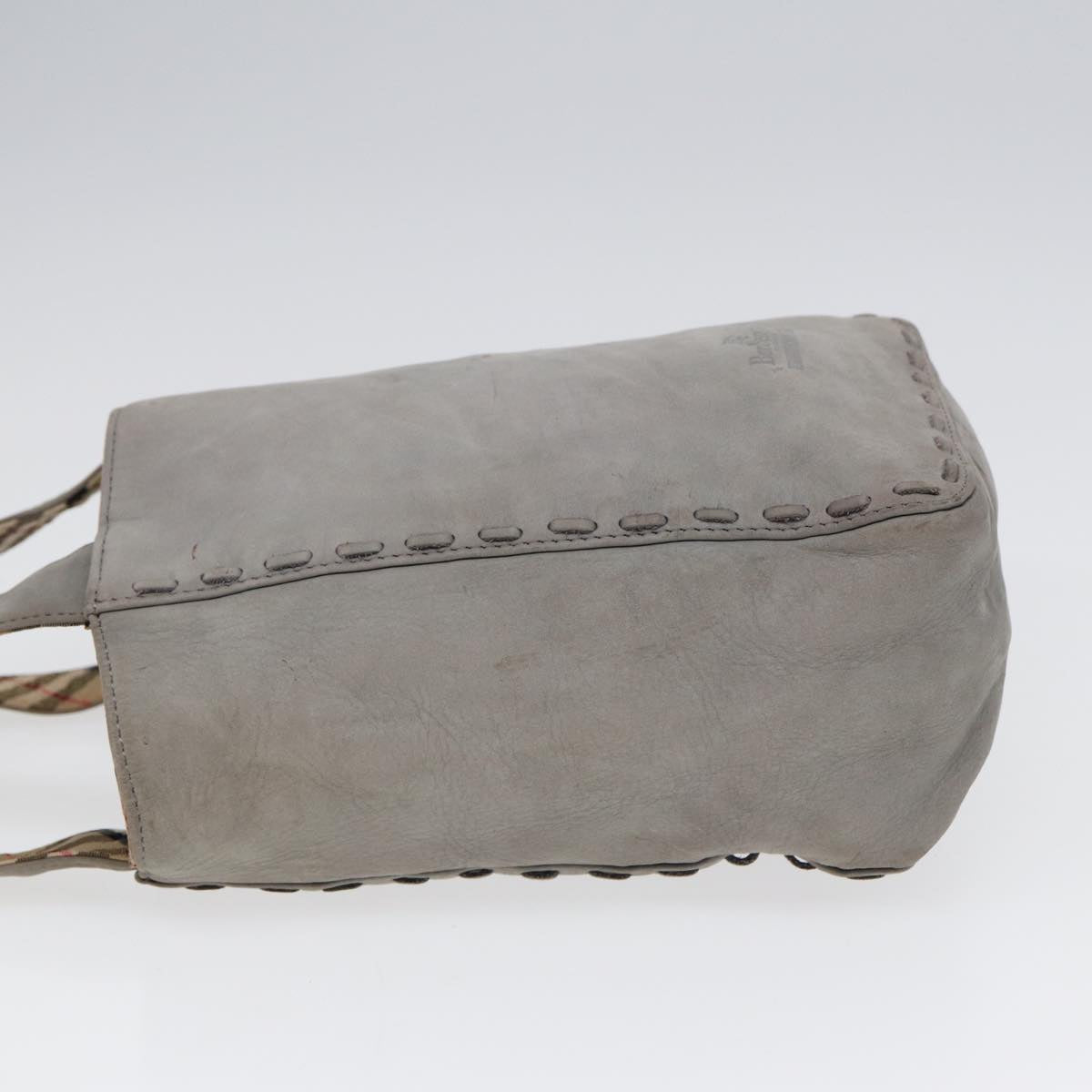 Burberry Hand Bag Leather Gray Silver Auth bs17438