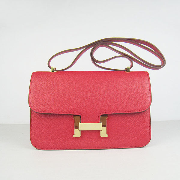 Luxury Hermes Calf Leather Message Bag Red Golden