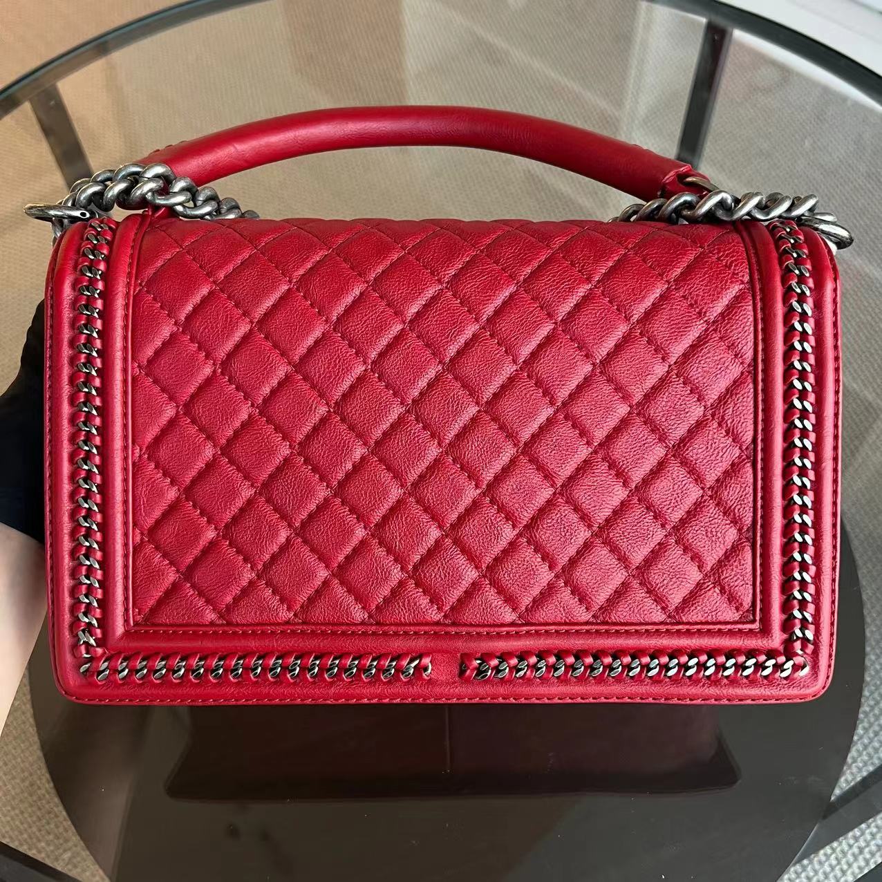Chanel Calfskin Boy Handle New Medium 28CM Quilted Leboy Palladium Silver Hardware Series 23