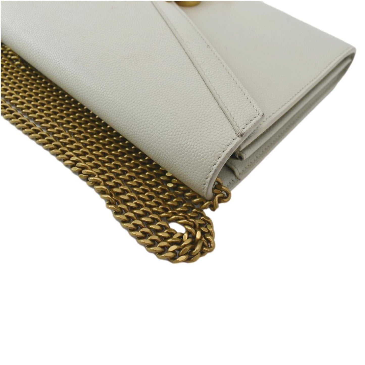 SAINT LAURENT Cassandra Grain De Poudre Embossed Flap Crossbody Bag White