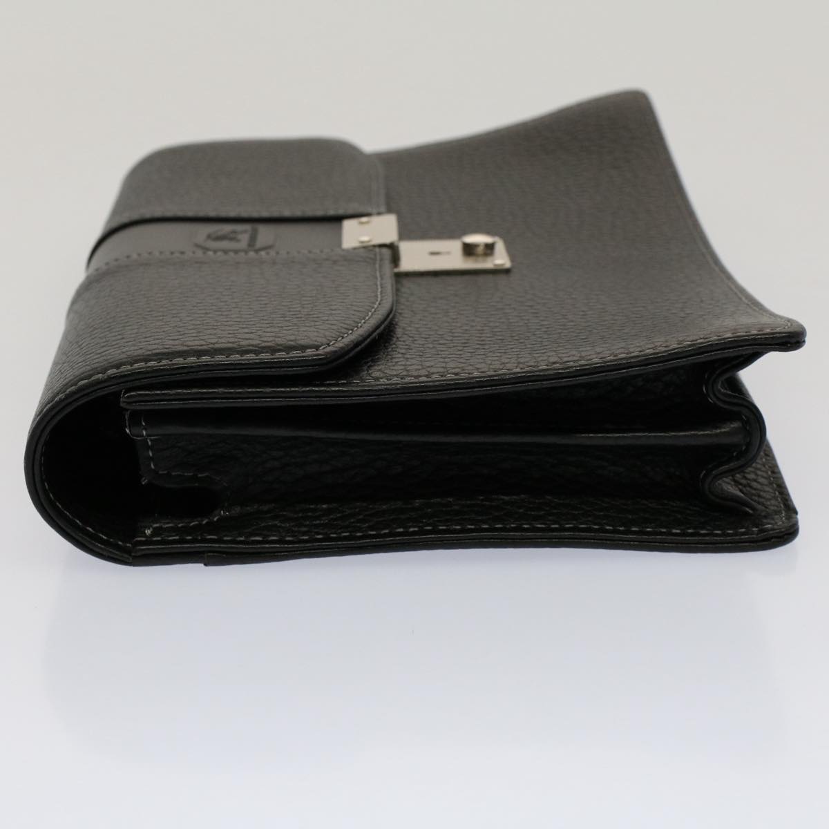 Burberry Clutch Bag Leather Black Auth ep1686