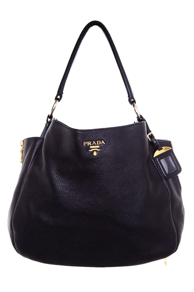 Prada Vitello Donna Large Black Grained Leather Tote